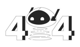 Robot head on spring black white error 404 flash message. Artificial intelligence. Monochrome empty state ui design. Page not found popup cartoon image. Vector flat outline illustration concept