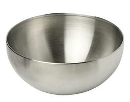 Deep stainless steel bowl on a white insulating background photo