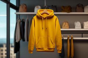 A mock-up of an oversize hoodie with a hood and pocket. photo