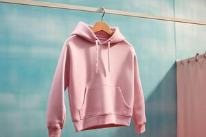 A mock-up of an oversize hoodie with a hood and pocket. photo