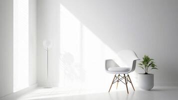 un blanco silla soportes en un blanco habitación cerca el ventana.. ai generativo foto