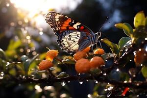 A butterfly sits on a flower. photo