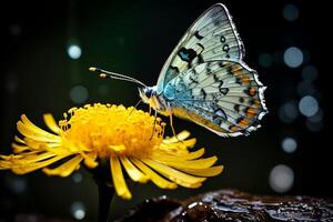 A butterfly sits on a flower. photo