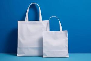 Empty mockups of a white fabric bag. photo