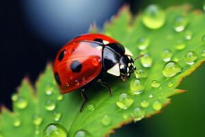 Insect ladybug on the street in dewdrops. photo