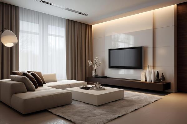 Minimalist style interior design of modern living room with tv. AI