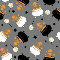 Seamless vector pattern with witch cauldron . Halloween background with magic elements. Holiday spooky pattern for gift paper, cards, wallpaper, decoration