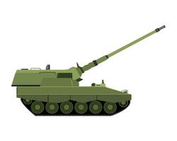 Self-propelled howitzer in flat style. Raised barrel. Military armored vehicle. vector