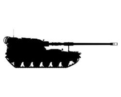 Self-propelled artillery silhouette. Military armored vehicle. vector