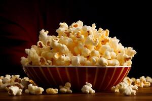 A large plate of popcorn. photo