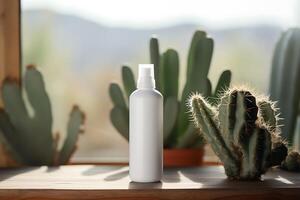 Mock-up of a white jar for shampoo and cosmetics. photo