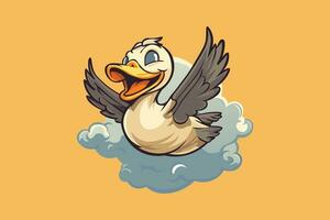 Happy duck flying on sky vector style