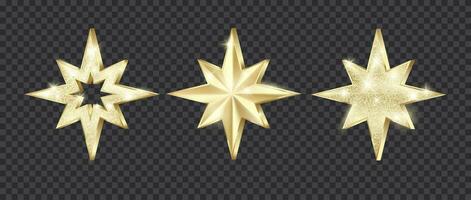 conjunto de dorado estrellas con Brillantina. Navidad decoración elemento. lujo elegante premio - estrella. vector ilustración aislado