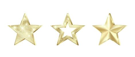 Set of golden stars with glitter. Christmas decoration element. Luxury elegant award - Star. Vector illustration