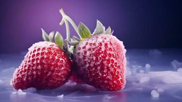 Frozen red strawberries. AI generated photo