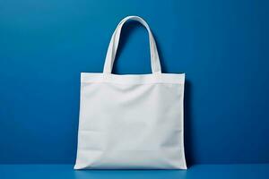 Mock-up of a white fabric bag with handles. AI generated photo