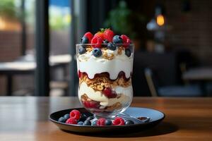 Granola with yogurt and berries. AI generated photo