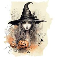 Illustration Halloween witch card with pumpkin quotes high quality ai generated image photo