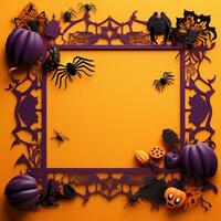 Paper cut Holloween border Bat Ghost Spider Pumpkin frame, Halloween papercut high quality ai generated image photo