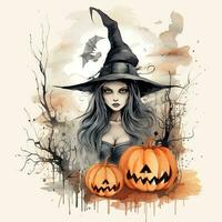 Illustration Halloween witch card with pumpkin quotes high quality ai generated image photo