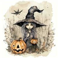 Illustration Halloween witch card with pumpkin quotes high quality ai generated image photo