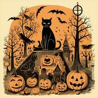 Vintage Halloween paper decoration black cat high quality ai generated image photo