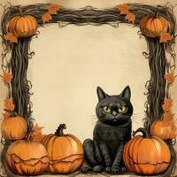 Vintage paper with penciled Halloween black cat high quality ai generated image photo