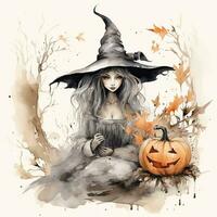 Illustration Halloween witch card with pumpkin quotes high quality ai generated image photo