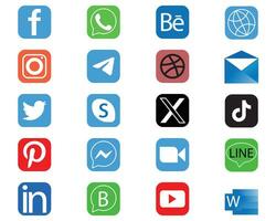 Rectangle Social Media Icons With New Twitter Icon  Or Social Network Logos Flat Vector Icon Set  Collection