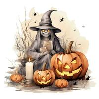 Illustration Halloween witch card with pumpkin quotes high quality ai generated image photo