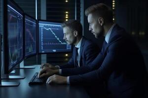 Businessman and investor watching online trading generative ai photo