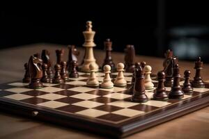 Chess figures on the chessboard in the middle of the game photo