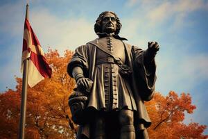 Monumento a cristóbal Colón. el concepto de celebrando el día de indígena pueblos.. generado por artificial inteligencia foto