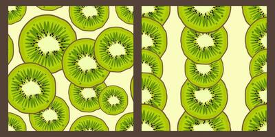 Set of Trendy Fresh fruit seamless pattern. Ripe juicy kiwi fruits. Bright repeat design of exotic fruits on white background. Vector illustration for wallpapers, textile, web, fabric, wrapping paper