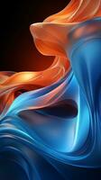 Blue and orange satin Abstract Waving Fabric, Generative AI photo
