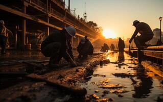 Construction workers are working in Sunset, photo