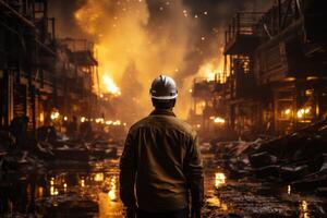 an engineer looks into the failure construction site, photo