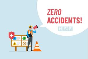 Health, safety and environment concept. Important strategy for preventing accidents at work. Zero accidents slogan with bubble shouting symbol vector