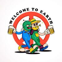 Aliens and humans partying. Perfect for logos, mascots, t-shirts, stickers and posters vector