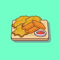 Detailed tempe and bakwan on wooden plate vector