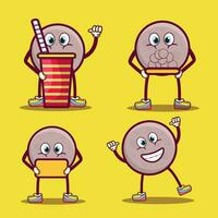 detailed meatball character with drink and expression vector