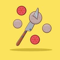 Detailed meatball and knife illustration for asian food icon vector