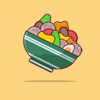 Detailed meatball, noodle, chips, meat, and tomato illustration for asian food icon vector