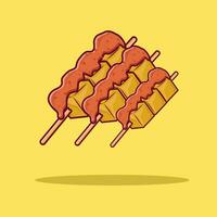 Detailed tofu  satay with sauce illustration for asian food icon vector