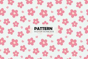 Pink flowers with hearts cute shape seamless repeat pattern vector