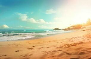 Sea and beach with sand and sunny blue sky. photo