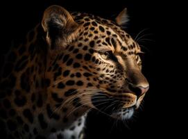 leopardo en negro antecedentes. generativo ai foto