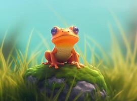 Cute frog on moss. Generative AI photo