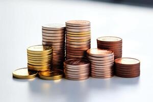 monedas pila. dinero pila riqueza antecedentes. generativo ai foto