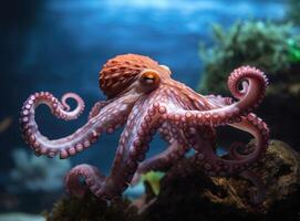 Octopus swimming in the ocean. Generative AI. photo